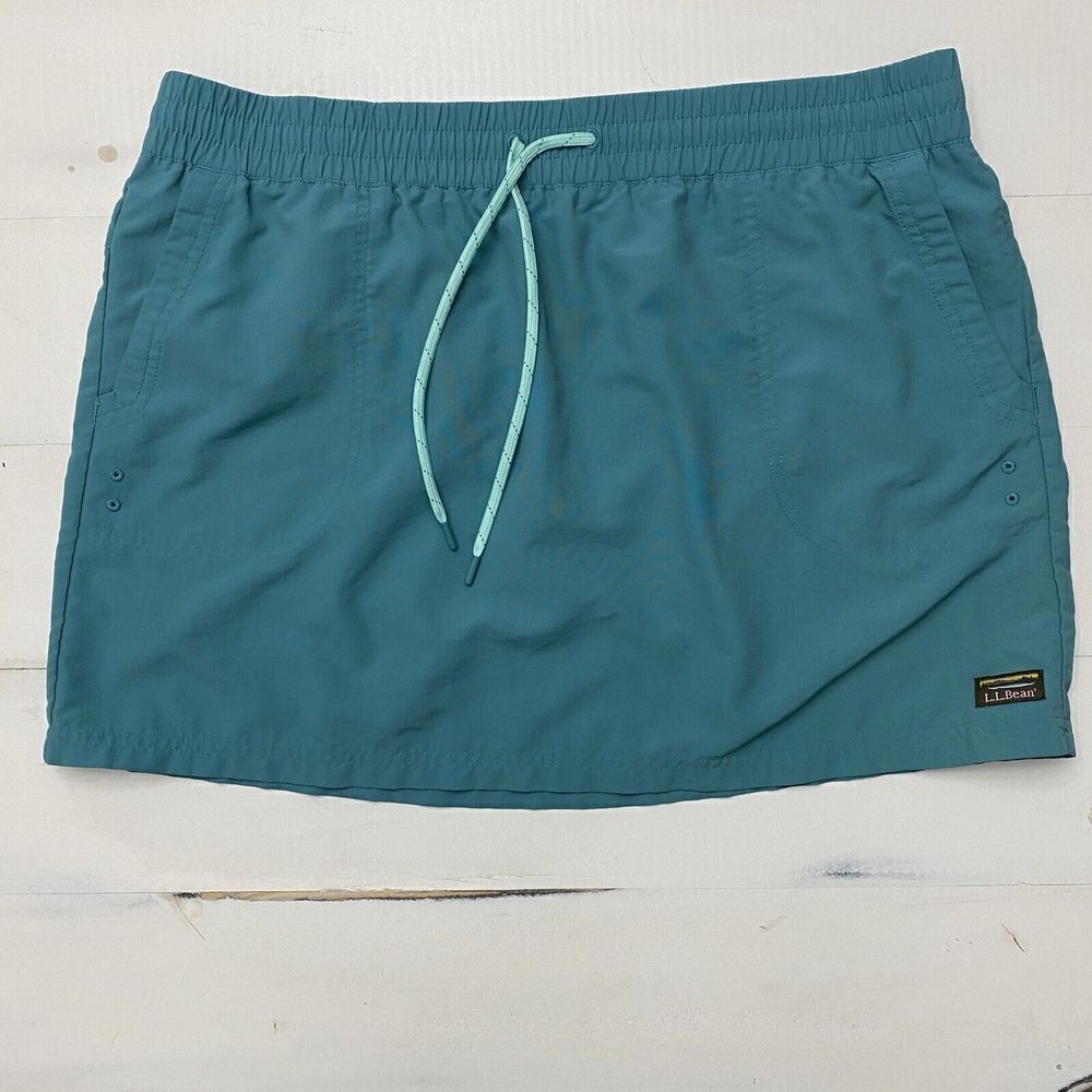 L.L. Bean Tidewater Mini Skirt Teal Green Nylon Mesh Pockets Women's Size Medium
